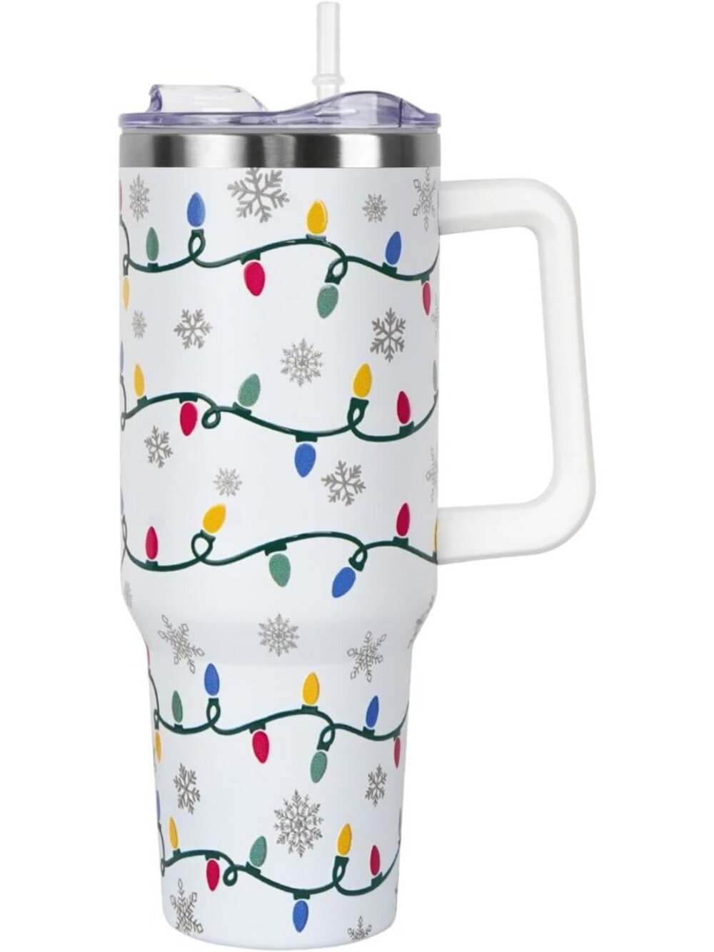Cute Holiday Tumbler 40 oz | Stainless Steel Travel Mug with Handle & Straw Lid